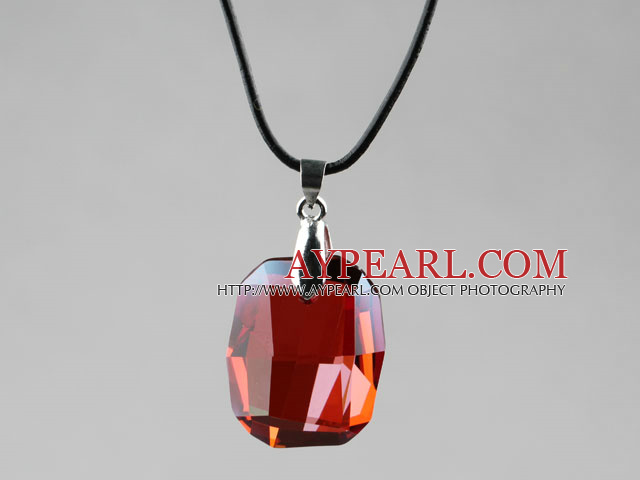 Simple Style 28mm Red Austrian Crystal Rounded Rectangle Pendant Necklace