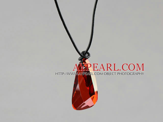 Simple Style 39mm Wine Red Color Lean Drop Shape Austrian Crystal Pendant Necklace