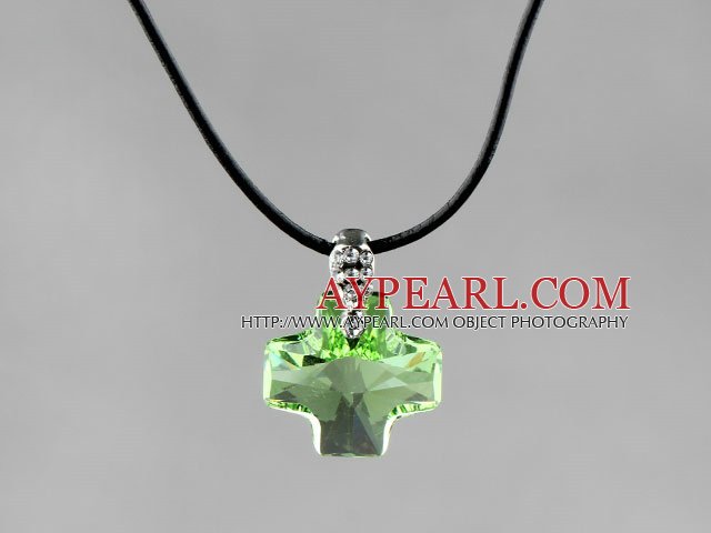 Simple Style 18mm Apple Green Color Austrian Crystal Cross Pendant Necklace