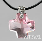 Simple Style 18mm Pink Color Austrian Crystal Cross Pendant Necklace