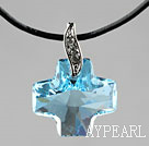 Simple Style 18mm Sky Blue Color Austrian Crystal Cross Pendant Necklace