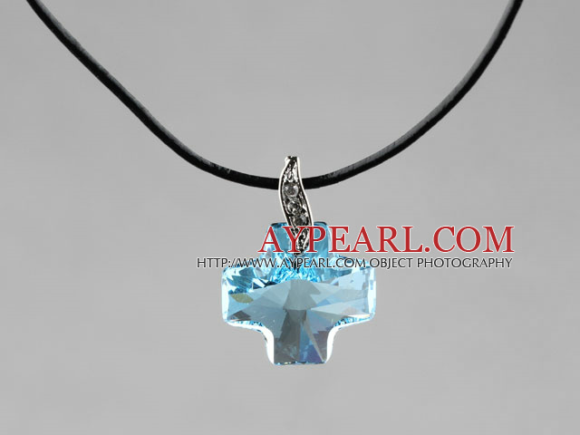 Simple Style 18mm Sky Blue Color Austrian Crystal Cross Pendant Necklace