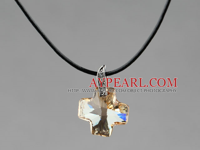 Simple Style 18mm Golden Champane Color Austrian Crystal Cross Pendant Necklace