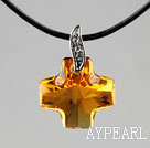 Simple Style 18mm Amber Color Austrian Crystal Cross Pendant Necklace