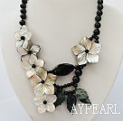 admirably black agate and lip shell flower necklace 