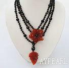 black and red agate beaded multi strand necklace