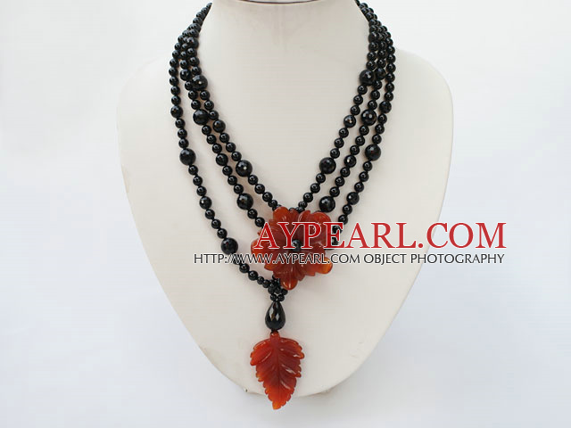 et rouge noir agate perles collier multi brins