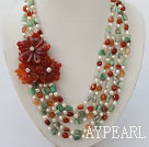 multi strand pearl agate and gem opal necklace with flower