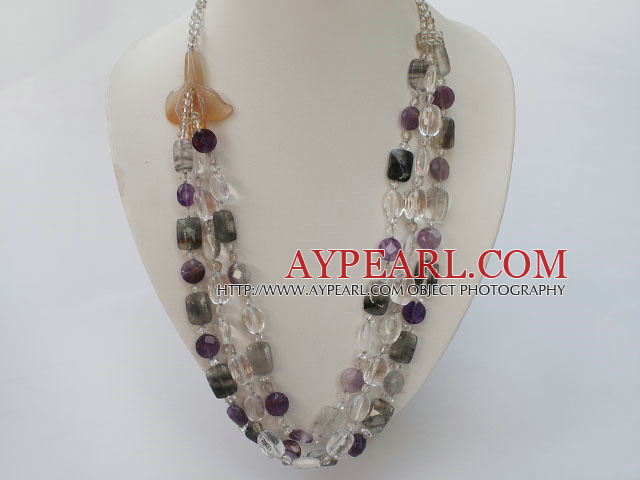 white crystal amethyst black rutilated quartz natural agate flower necklace