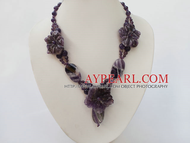 carved amethyst flower necklace with toggle clasp