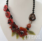 marvelous black red agate crystal and gold sandstone necklace with flower 