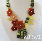 marvelous handmade natural agate flower and gem beaded necklace
