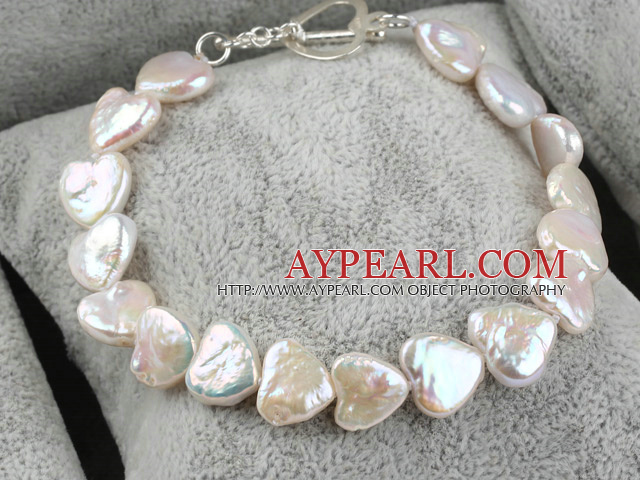 Heart Shape Возрождение Pearl Браслет Серебро 925 Heart Shape Переключить застежка