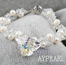 New Design Austrian Crystal and White Freshwater Pearl Bracelet