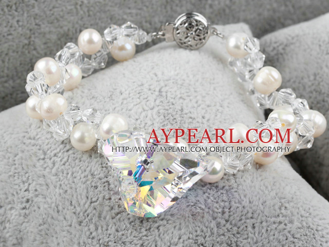 New Design Austrian Crystal and White Freshwater Pearl Bracelet