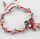 Silver Color Crystal and Heart Shape Austrian Crystal Bracelet with Red Thread