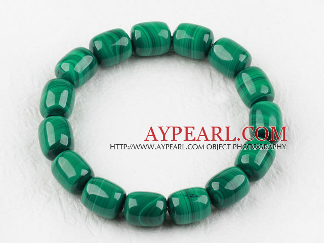 A Grade Drum Shape Natural Malachite Elastic Bangle Bracelet