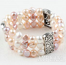 Classique Desgin trois volets Blanc Rose Violet Bracelet de perles d'eau douce bracelet élastique