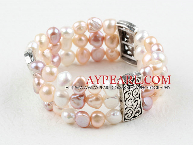 Classique Desgin trois volets Blanc Rose Violet Bracelet de perles d'eau douce bracelet élastique