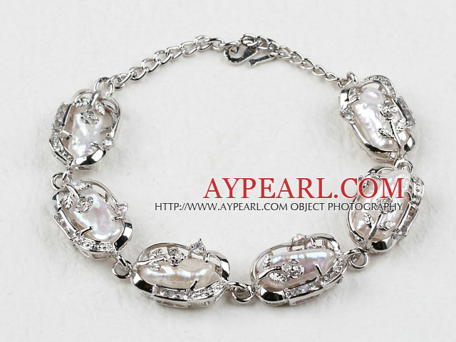 Fashion Style Natural White Biwa Bracelet de perles avec la chaîne réglable