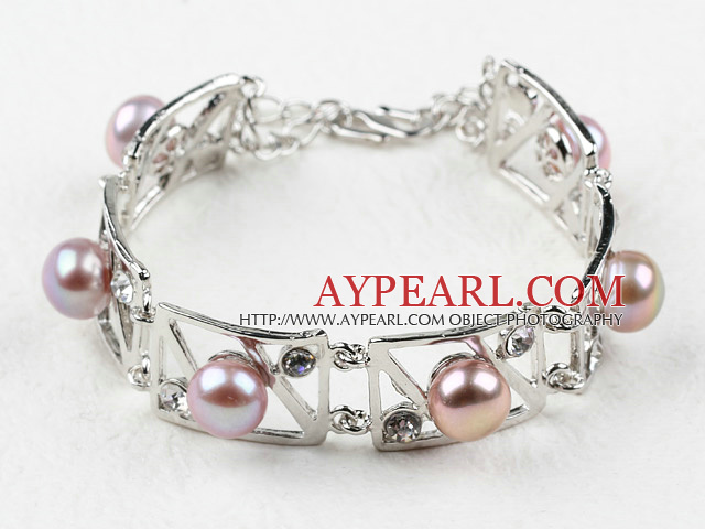 Fashion Style naturel Violet Perle Métal Bracelet avec chaîne ajustable