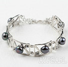 Fashion Style Black Pearl Metal Bangle Bracelet with Adjustable Chain