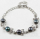 Fashion Style Mabe Black Freshwater Pearl Metal Bracelet with Adjustable Chain