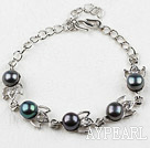 Fashion Style Mabe Black Freshwater Pearl Metall armband med justerbar kedja