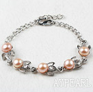 Fashion Style Mabe Pink Freshwater Pearl Metal Bracelet with Adjustable Chain