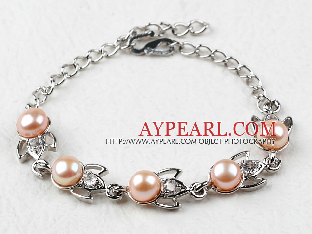 Fashion Style Mabe Pink Freshwater Pearl Metal Bracelet with Adjustable Chain
