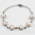 Fashion Style Pink Freshwater Pearl Heart Shape Metal Bracelet with Adjustable Chain