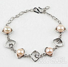 Fashion Style Pink Freshwater Pearl Horse Eye Shape Metal Bracelet with Adjustable Chain