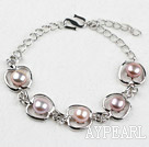 Fashion Style Purple Freshwater Pearl with Apple Shape Metal Bracelet with Adjustable Chain