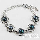 Fashion Style Black Freshwater Pearl with Apple Shape Metal Bracelet with Adjustable Chain