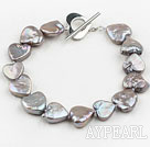 Gray Color Heart Shape Rebirth Pearl Bracelet with Metal Toggle Clasp