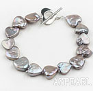 Серый цвет Heart Shape Возрождение Pearl браслет с металлическими Переключить застежка