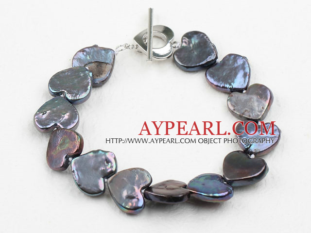 Black Color Heart Shape Rebirth Pearl Bracelet with Metal Toggle Clasp