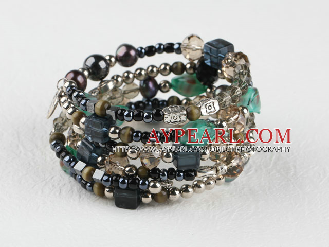 Vogue smykker 7,5 inches perle og krystall wrap bangle armbånd med hjerte sjarm