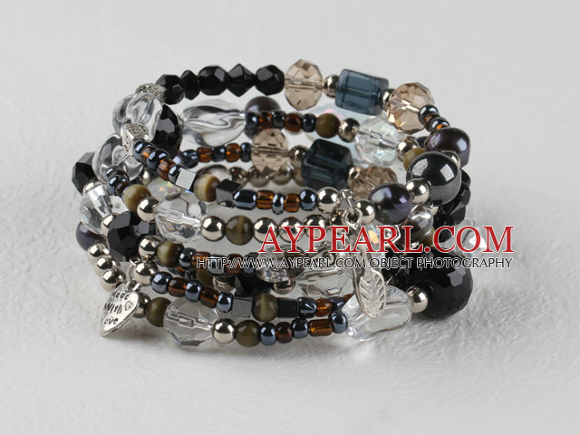 vogue smycken 7,5 inches pärla och kristall wrap armband armband med hjärta charm