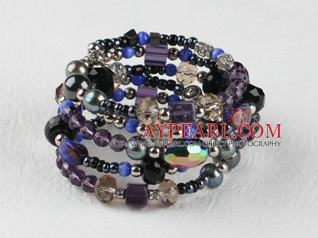 Vogue smykker 7,5 inches perle og krystall wrap bangle armbånd