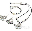 pearl and black lip shell necklace bracelet earring set