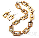Perle und braune Schale Halskette Ohrringe Set