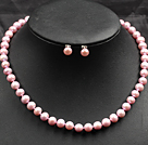 8-9mm Pink Color Pearl Necklace and Matched Studs Earrings Sets