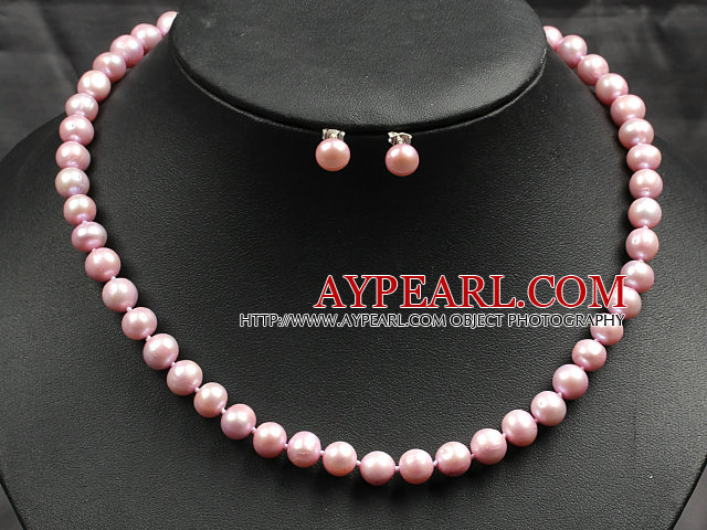 8-9mm Pink Color Pearl Necklace og matchet Studs øredobber Sets