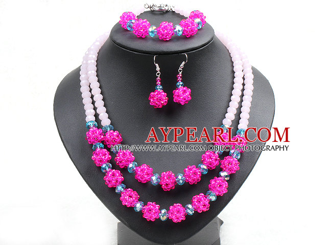 Doppelstrang weiße Perle Halskette und Armband Spange Set mit Schale