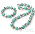 turquoise and tibet silver beaded necklace bracelet set