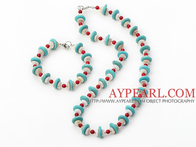 turquoise shell and bloodstone necklace bracelet set