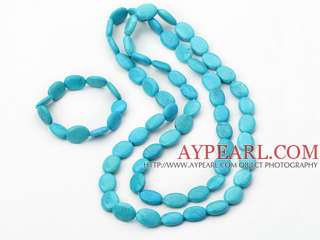 Fashion 12*18Mm Oval Blue Turquoise Jewelry Sets (Necklace With Matched Bracelet)