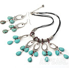 Fashion Round Garnet And Blue Teardrop Turquoise Necklace Earrings Set