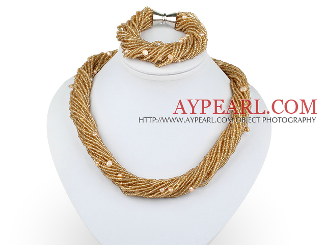 en verre de Murano jaune perles bracelet collier de perles avec fermoir magnétique ensemble
